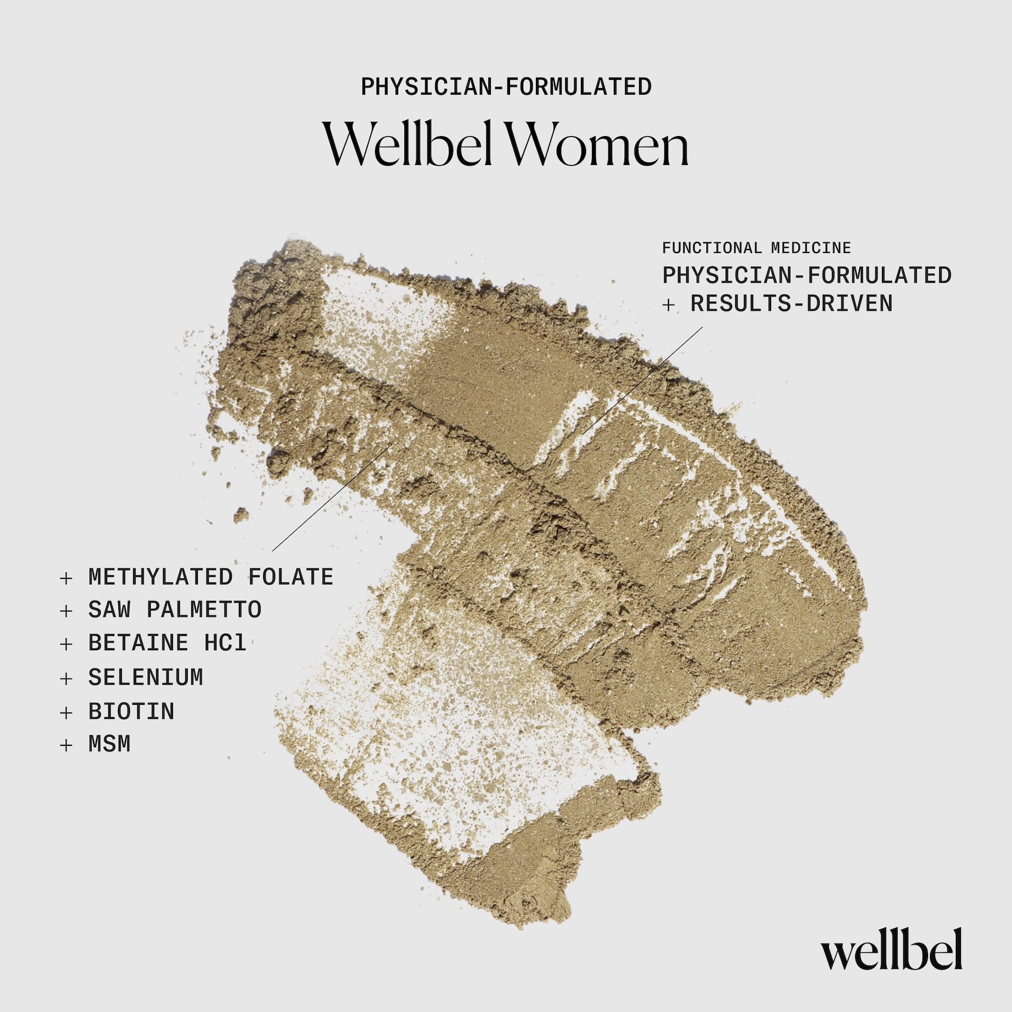 Wellbel Women Clean label close-up shows non-GMO vegan gluten-free formulation for mindful beauty