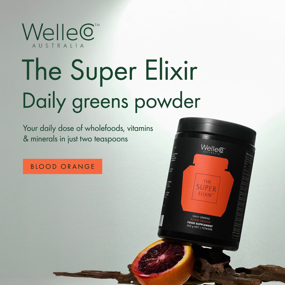 WelleCo tub back, detailing ingredients for gut health and immunity potential.