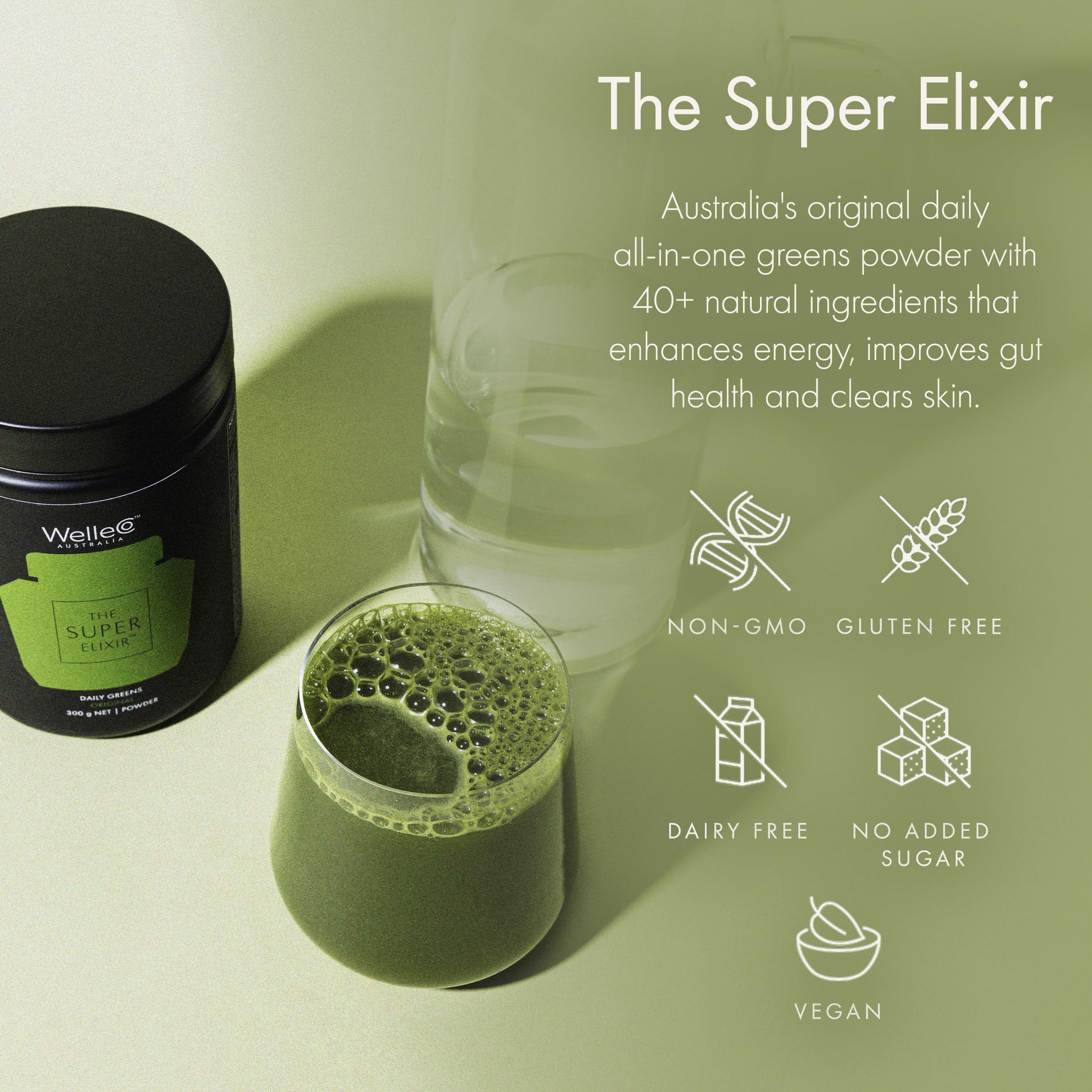 WelleCo Super Elixir ingredients in a bowl with whole foods