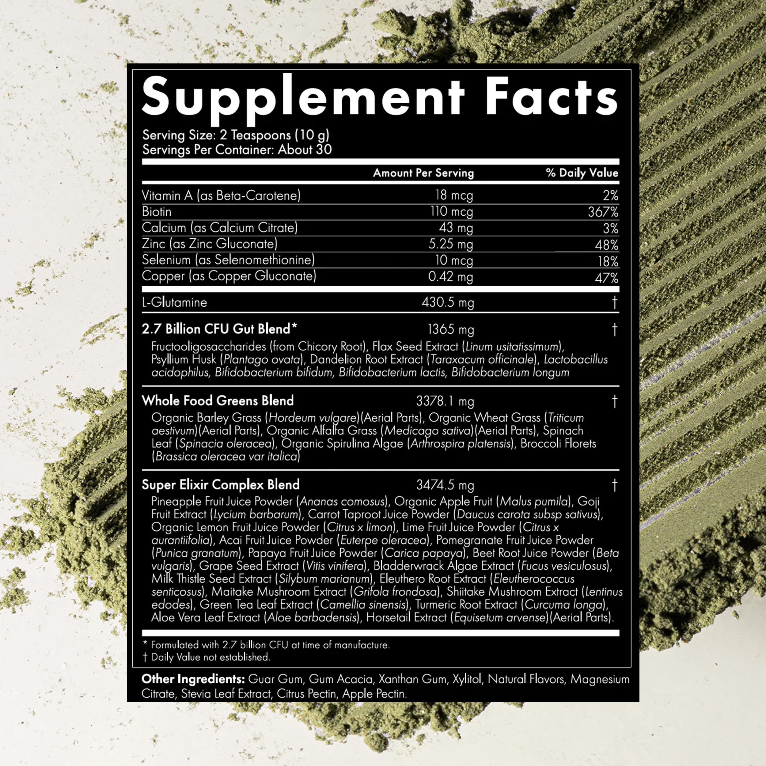 WelleCo Super Elixir gluten-free vegan dairy-free label close-up