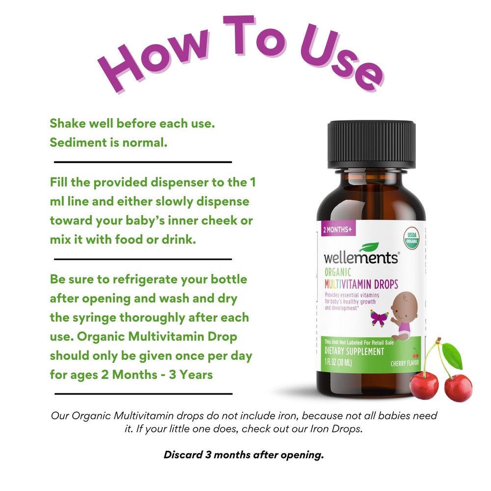 Wellements growth-focused drops support healthy development and bone growth during early years.
