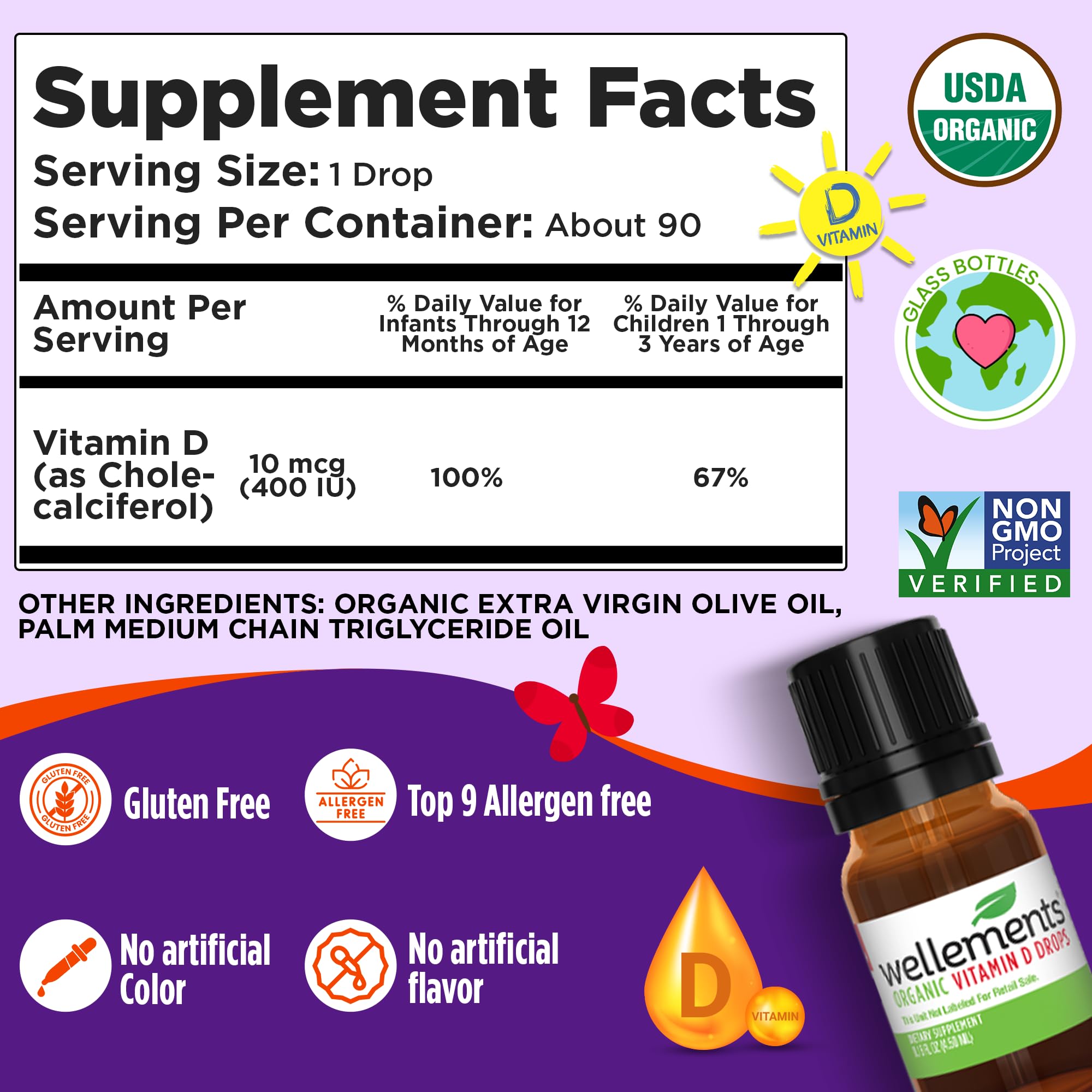 Organic olive oil ingredient in Wellements vitamin D drops.