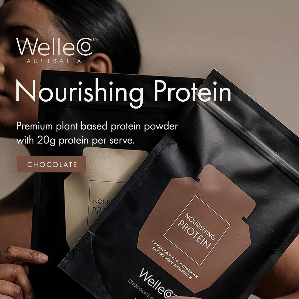 WelleCo organic brown rice and pea blend ingredients showcase complete protein.