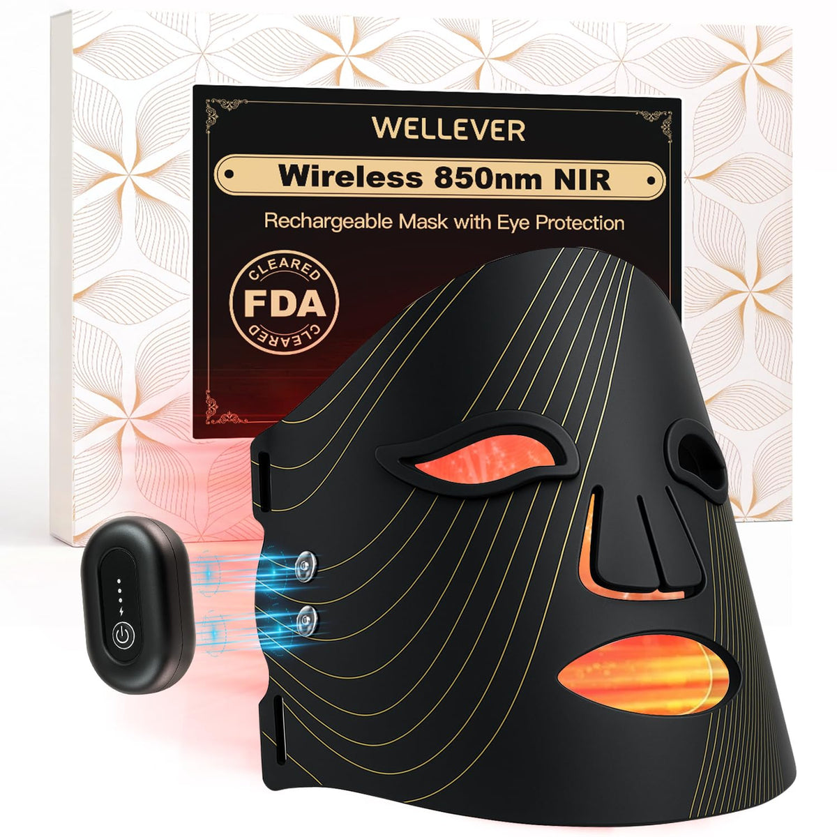 WELLEVER red-light therapy mask with wireless battery enabling convenient home skincare.