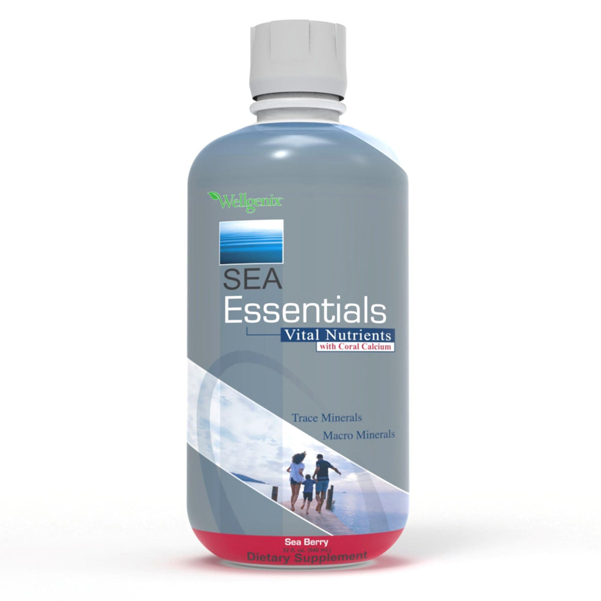 Wellgenix Sea Essentials coral calcium liquid bottle ready for daily use
