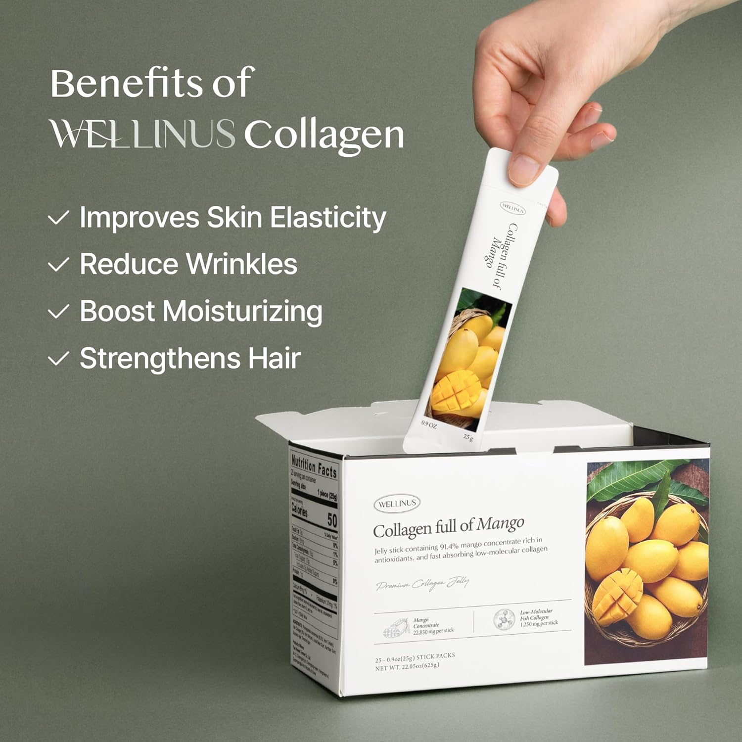 WELLINUS Korean Collagen Jelly ingredients include pomegranate, blueberry and mango.