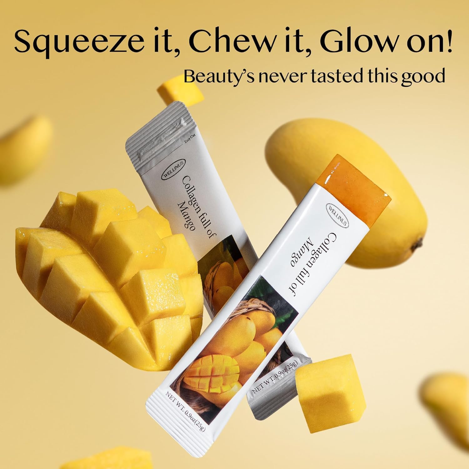 WELLINUS Korean Collagen Jelly mango snack on the go for hydration support.