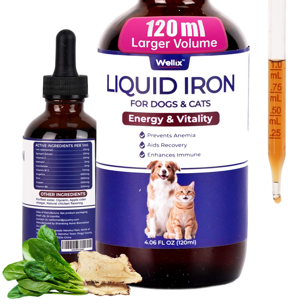 Wellix Liquid Iron bottle pour for dogs and cats with chicken flavor supports energy