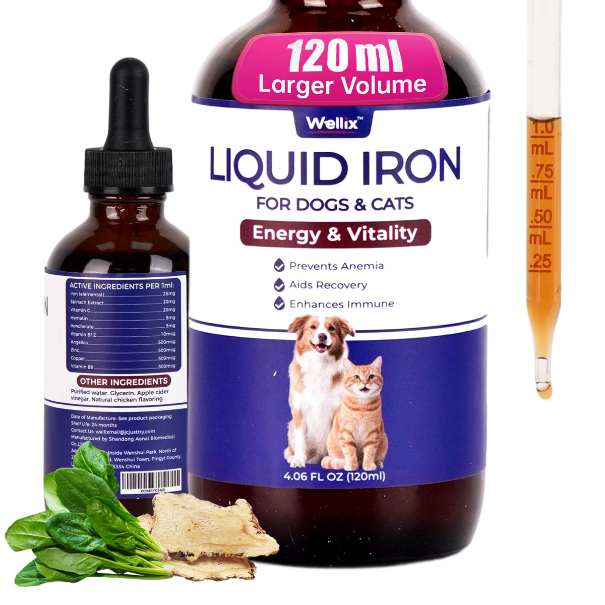 Wellix Liquid Iron bottle pour for dogs and cats with chicken flavor supports energy