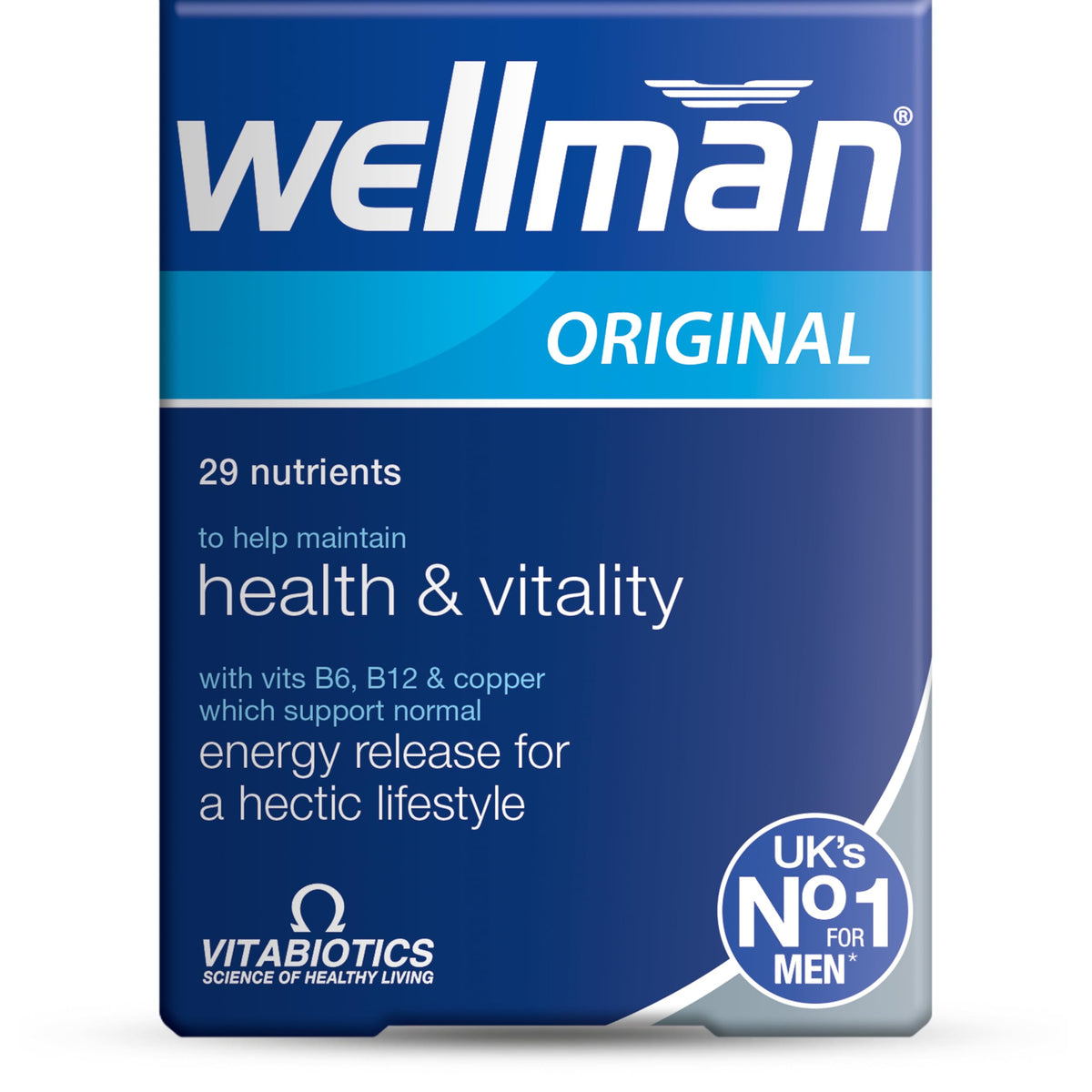Vitabiotics Wellman 30 tablets bottle showing a daily men's multivitamin and mineral supplement