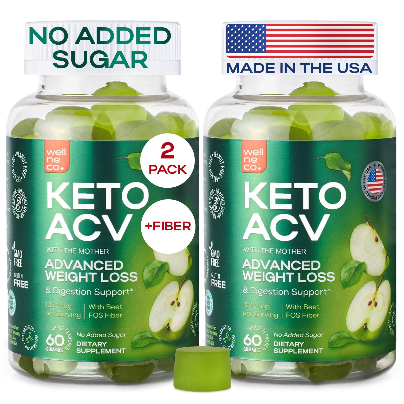 Wellneco Apple Cider Vinegar Gummies bottle close-up, convenient daily dose for keto routines.