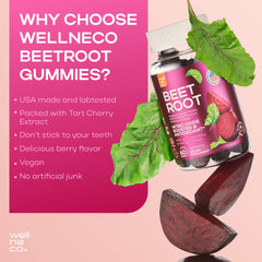 Wellneco Beet Chews tart cherry label close-up emphasizing natural ingredients