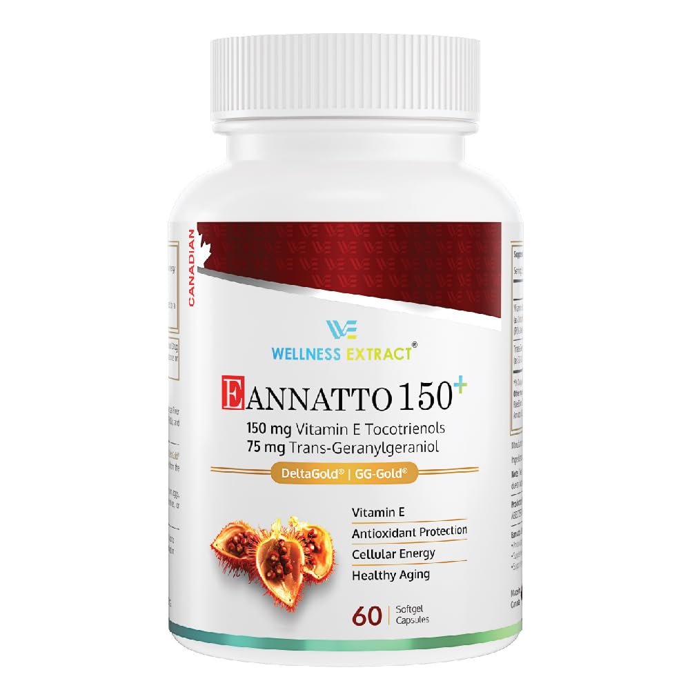 Wellness Extract Eannatto bottle front shows the 60 softgels in a clean label