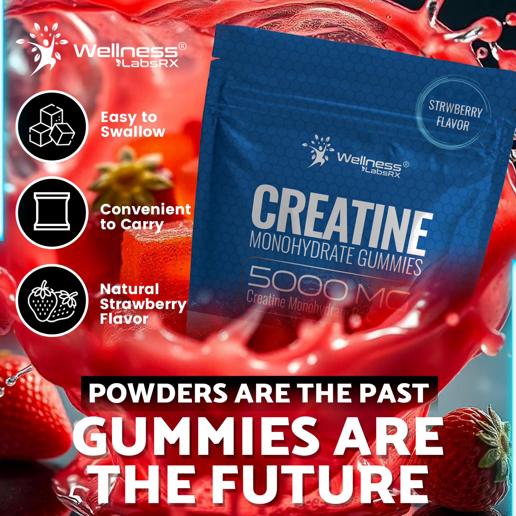 WELLNESS LABSRX Creatine Gummies third-party tested seal signaling trusted quality.