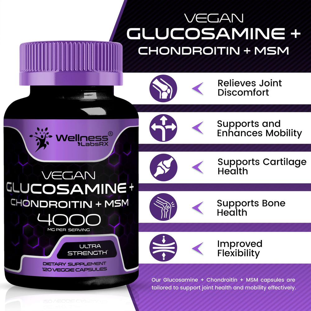 WELLNESS LABSRX Glucosamine Chondroitin MSM ingredient visual for joint support.