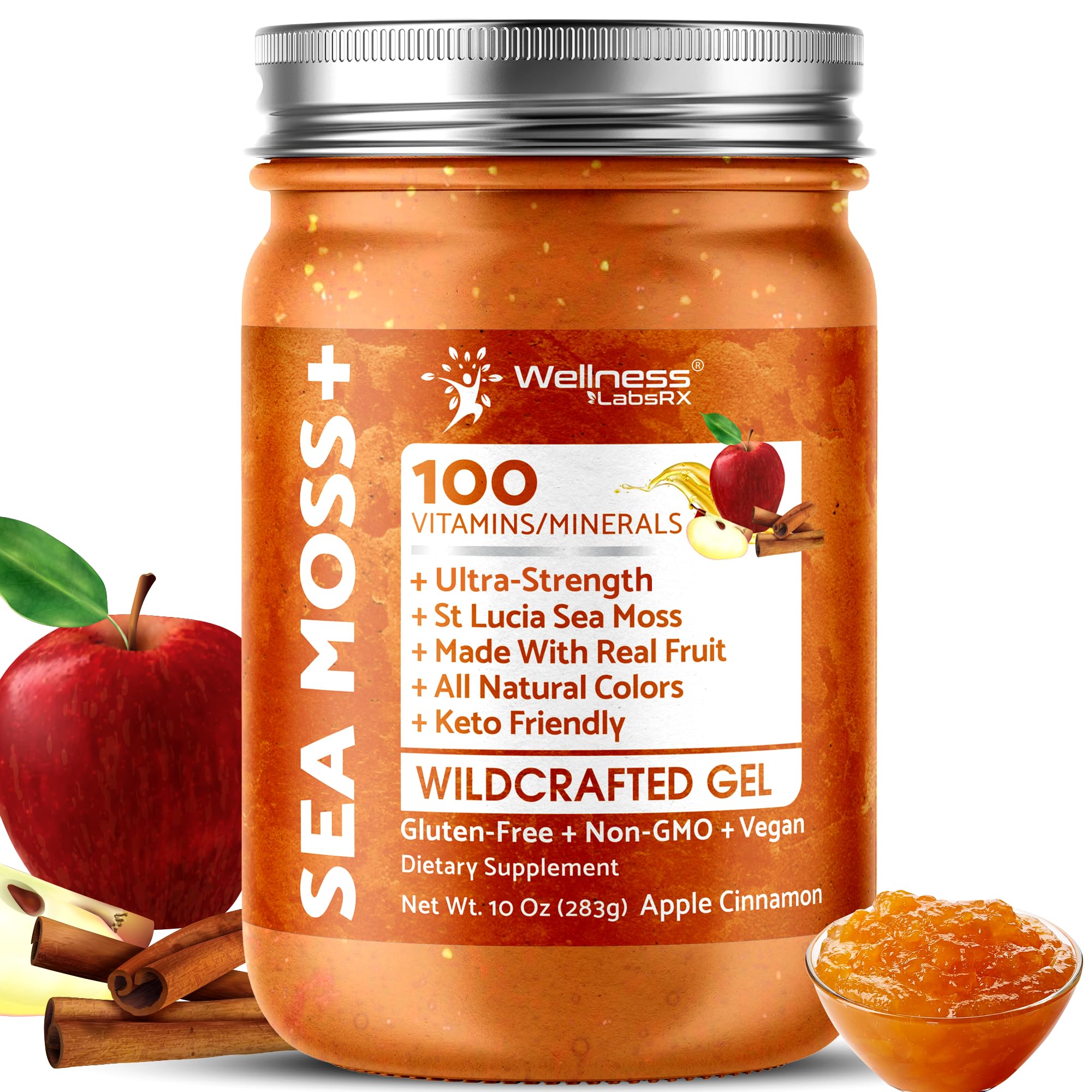 Wellness LabsRx Irish Sea Moss Gel Apple Cinnamon jar for daily nutrient boost.