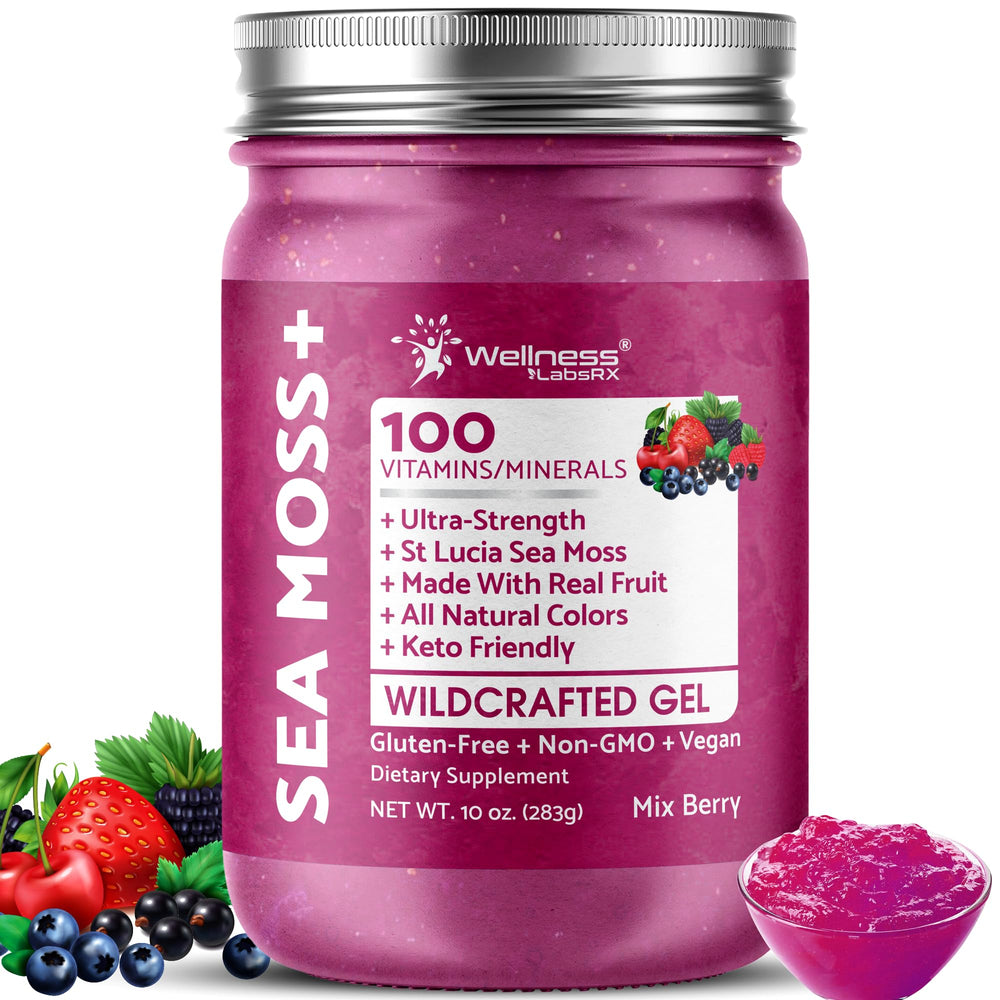Wellness LabsRX Irish Sea Moss Gel berry flavor highlights texture and immune support potential.