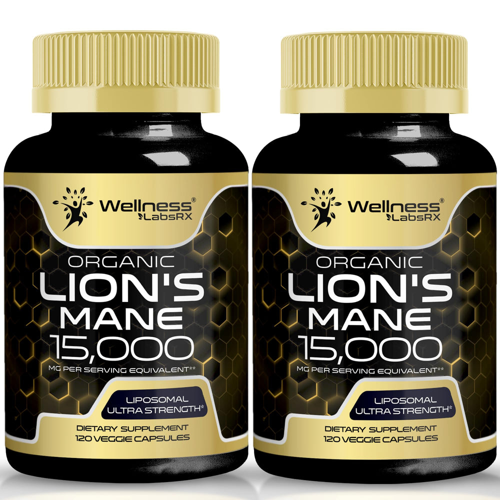 WELLNESS LABSRX Lions Mane capsules bottle 120-count for daily cognitive support.