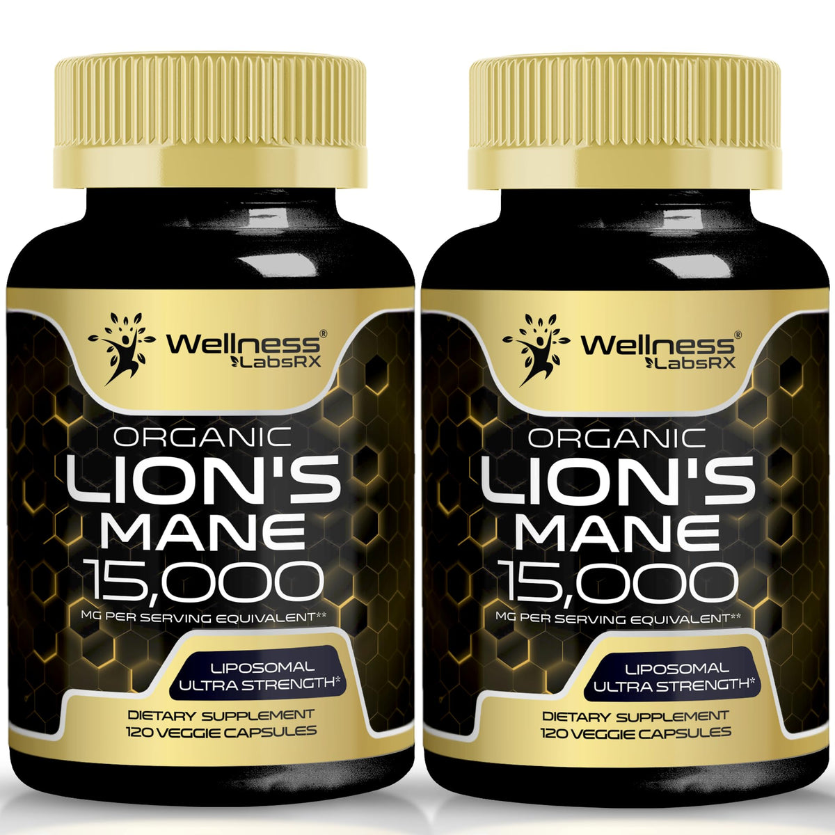 WELLNESS LABSRX Lions Mane capsules bottle 120-count for daily cognitive support.