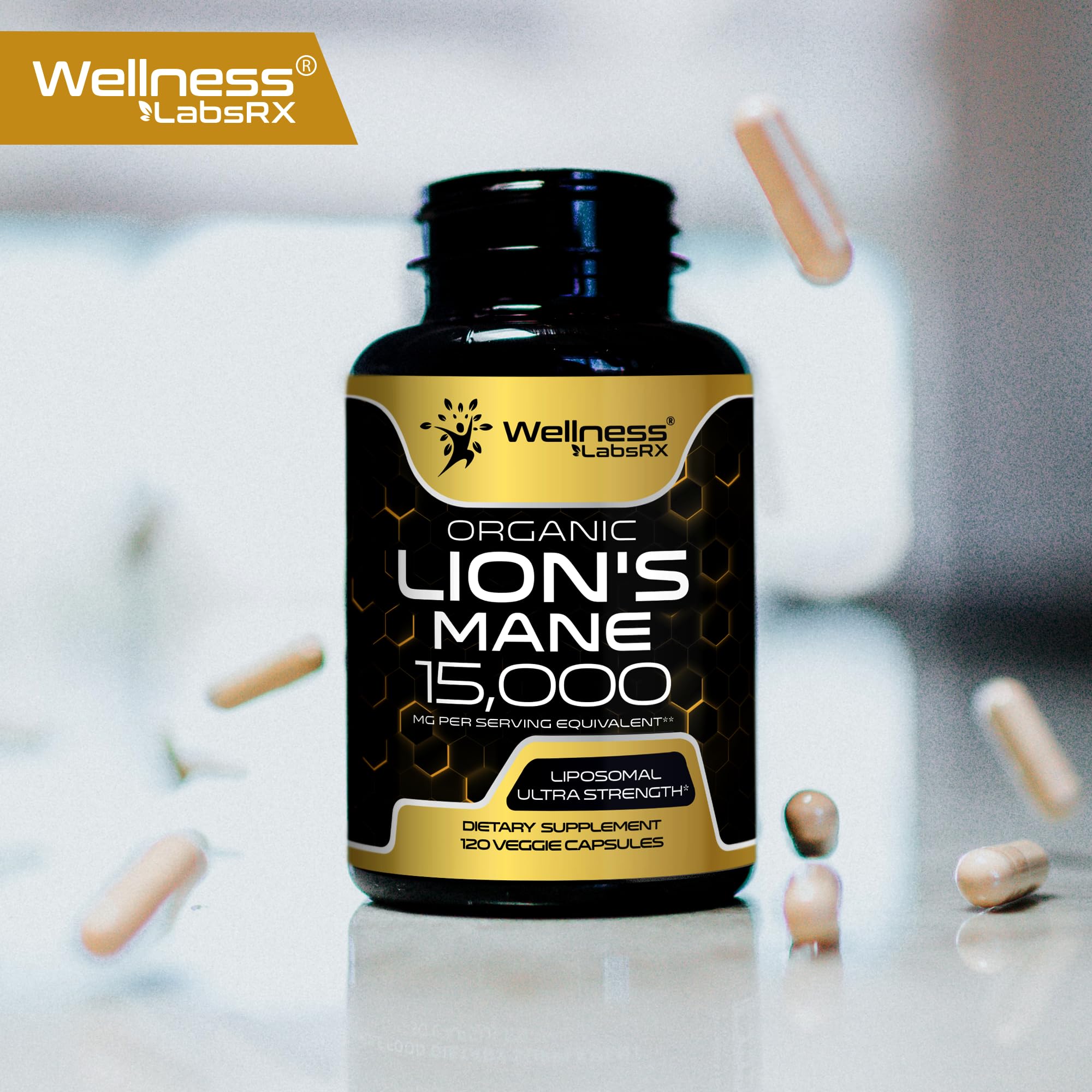 WELLNESS LABSRX Lions Mane capsules 120-count two-pack value.