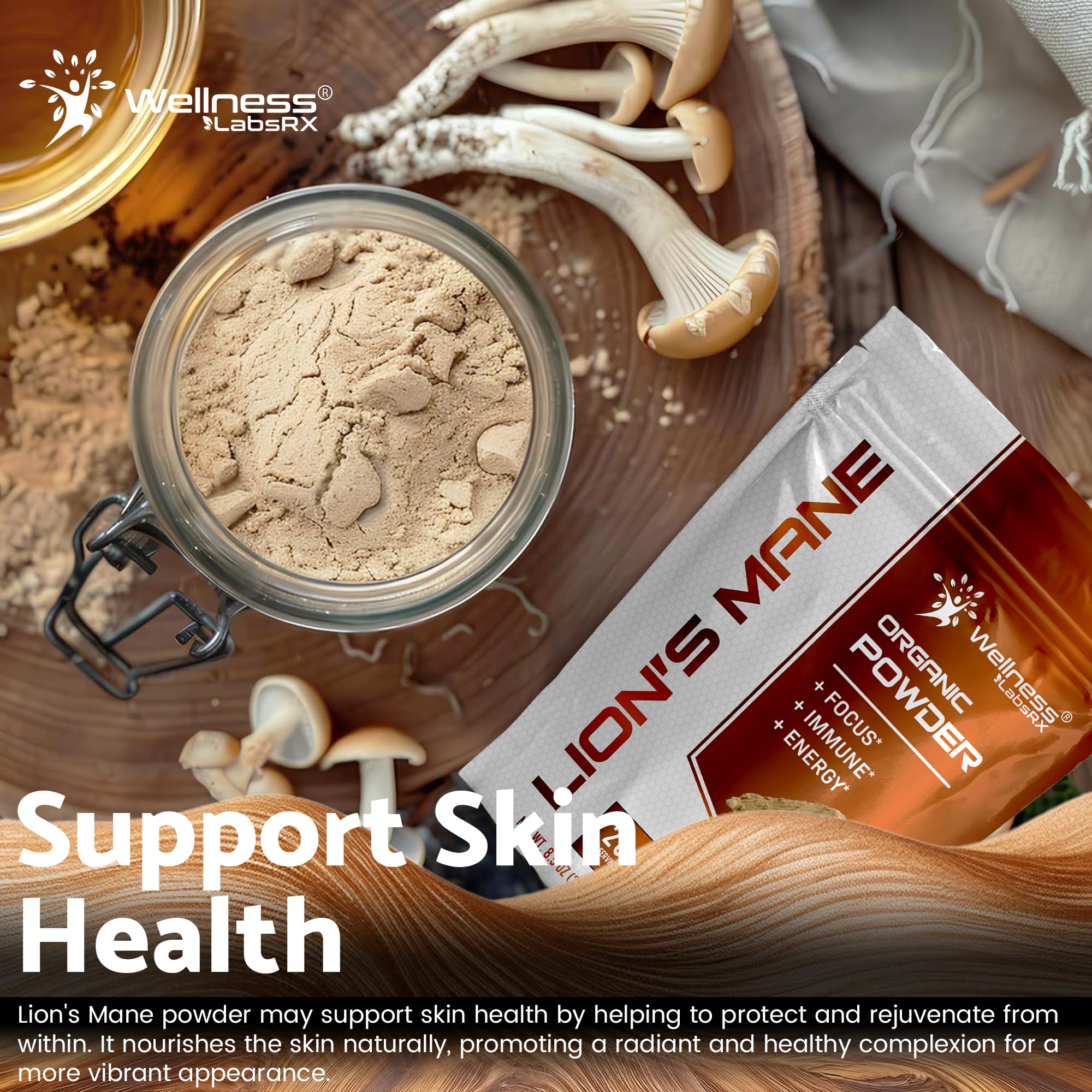 Lions Mane powder supplement-facts label notes 2000 mg per serving