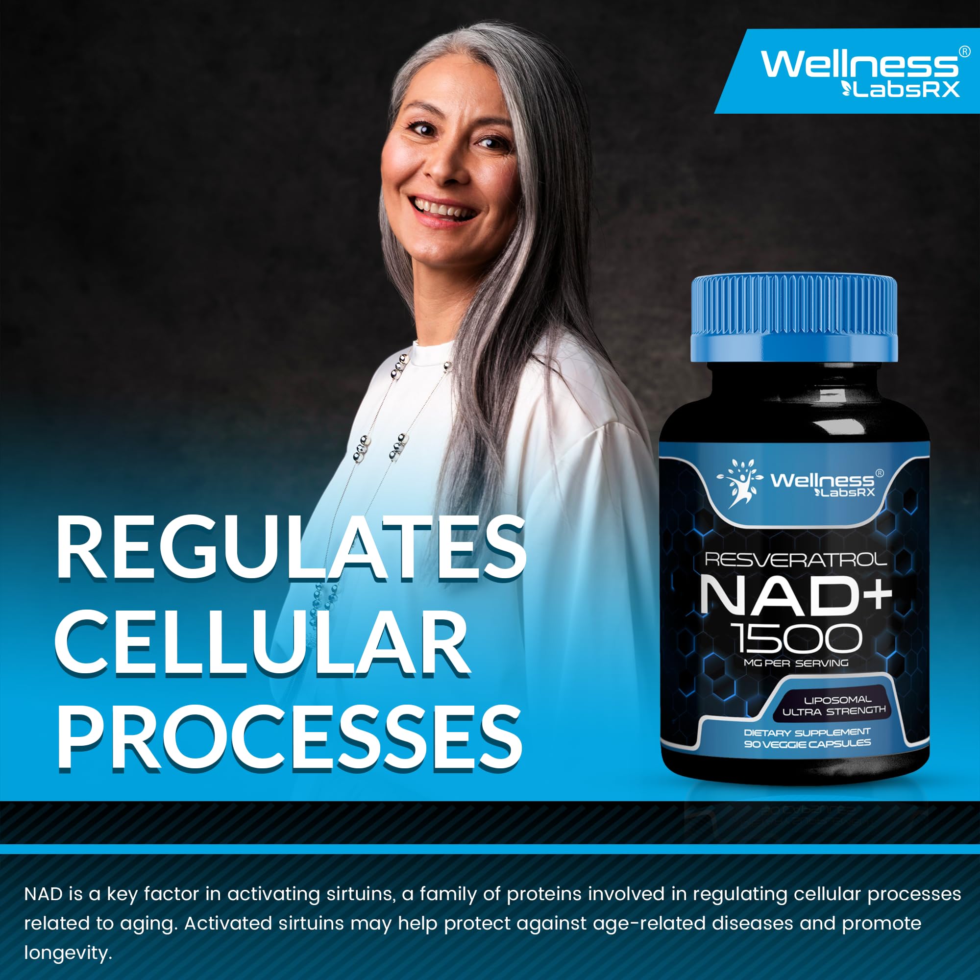Wellness LabsRx NAD bottle showing gluten-free and non-GMO icons