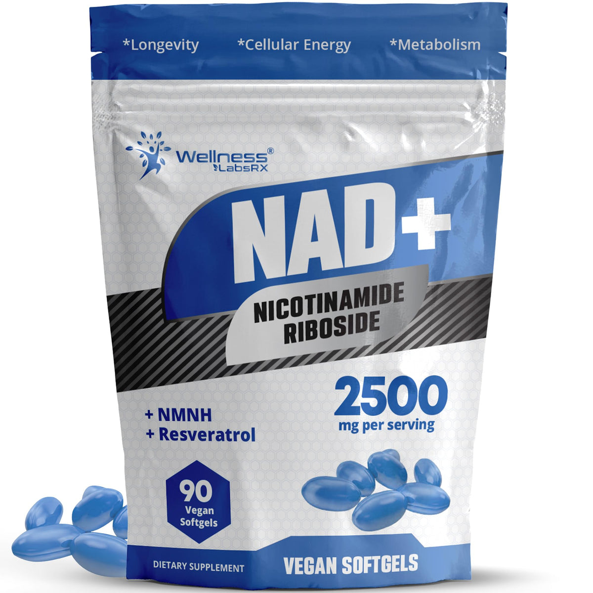 Wellness LabsRx NAD+ softgel bottle for daily energy support