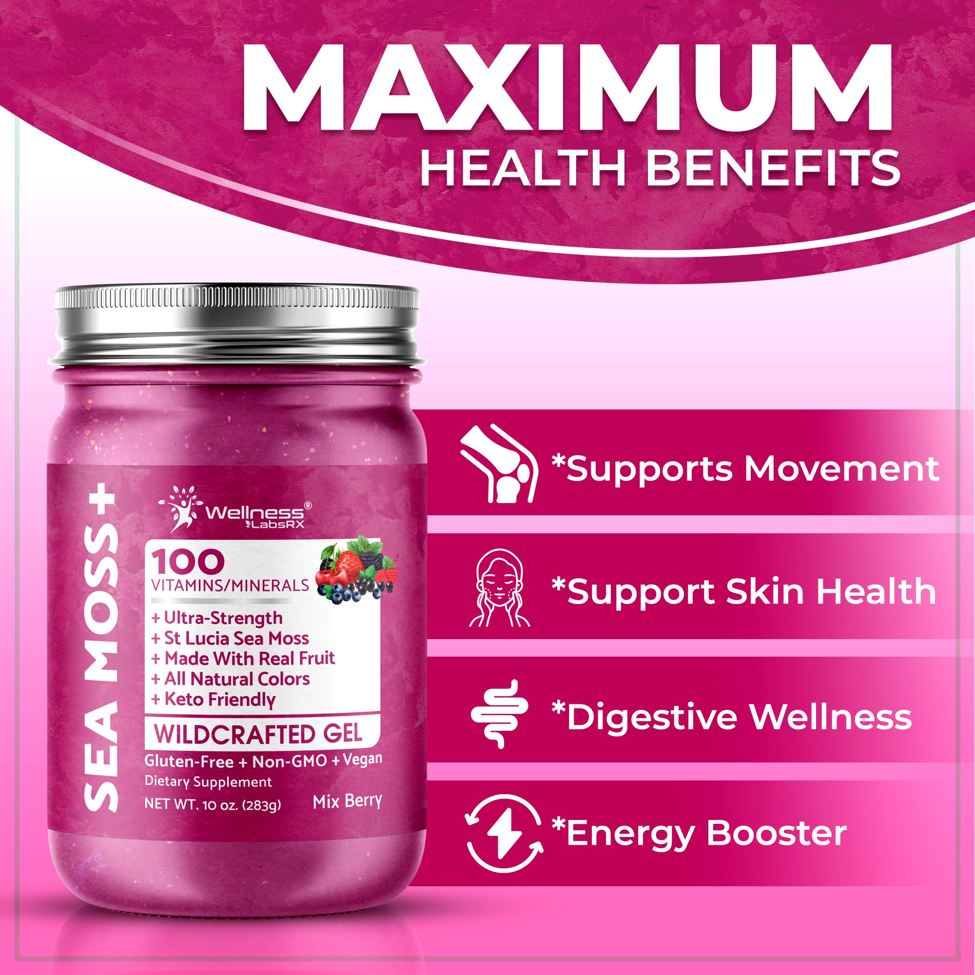 Wellness LabsRX Irish Sea Moss Gel bottle and spoon for convenient daily use.