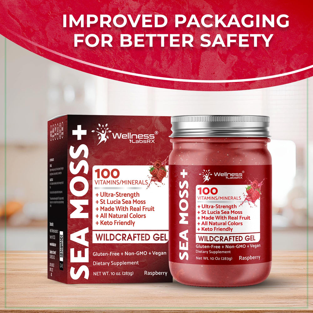WELLNESS LABSRX Smoothie-friendly sea moss gel mix with raspberry flavor