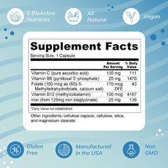 Blood Booster capsules on white surface suggesting daily iron intake.