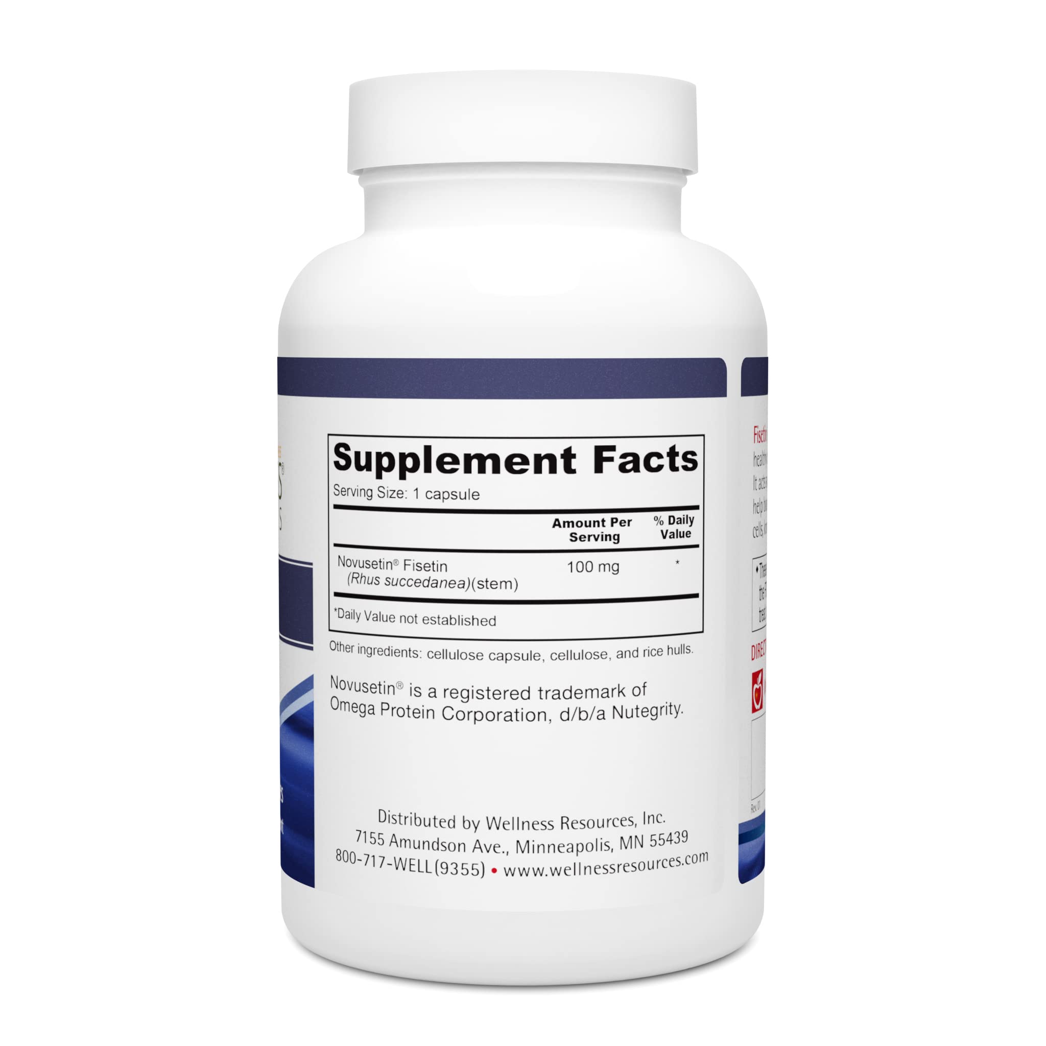 Wellness Resources Fisetin bottle on shelf suggests trusted USA manufacturing.