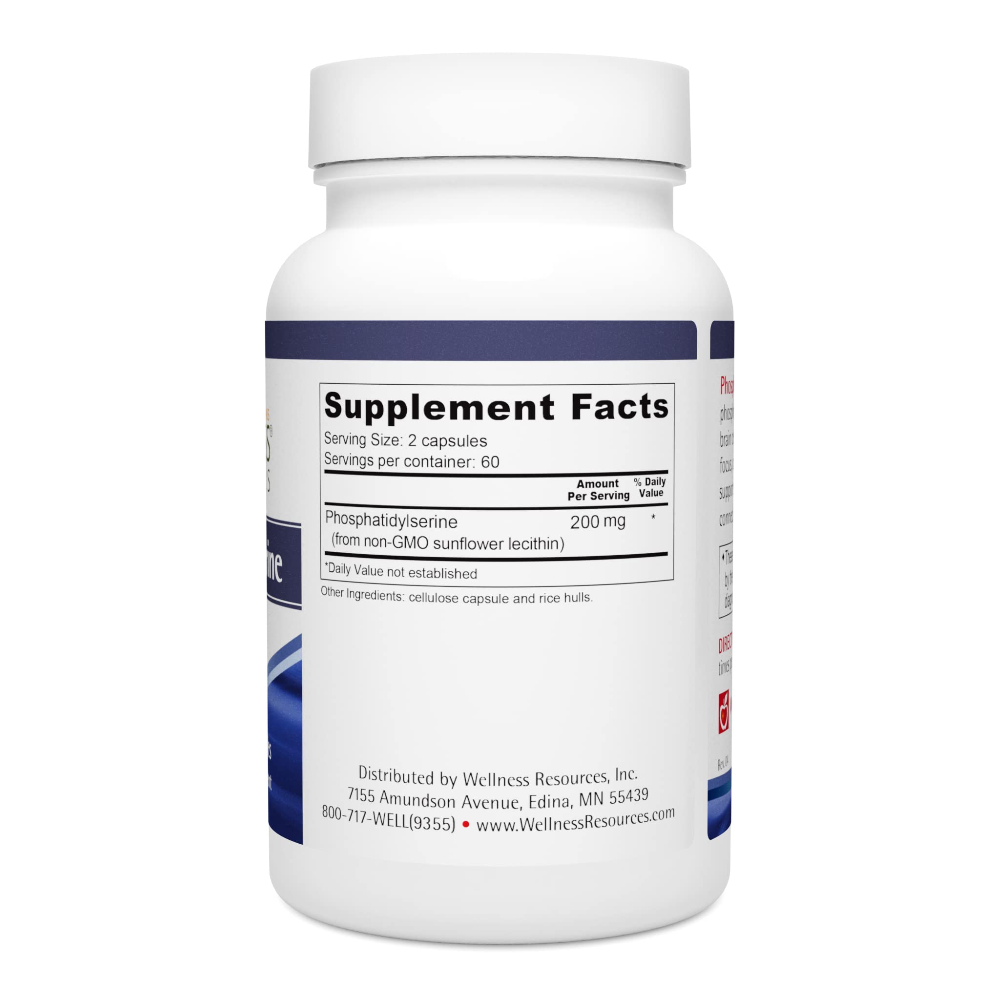 Wellness Resources phosphatidylserine sunflower bottle showcases soy-free non-GMO formula