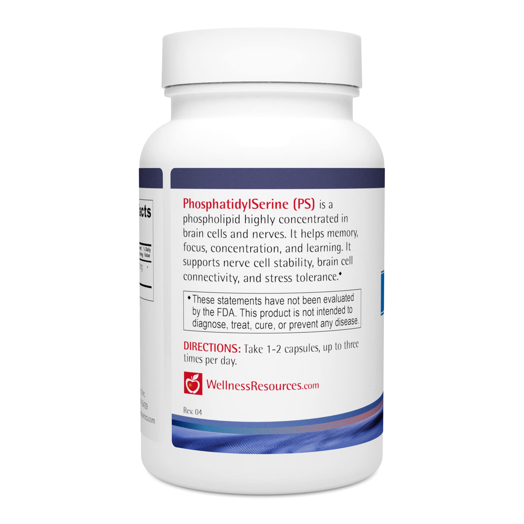 Wellness Resources phosphatidylserine sunflower label highlights vegan gluten-free capsules