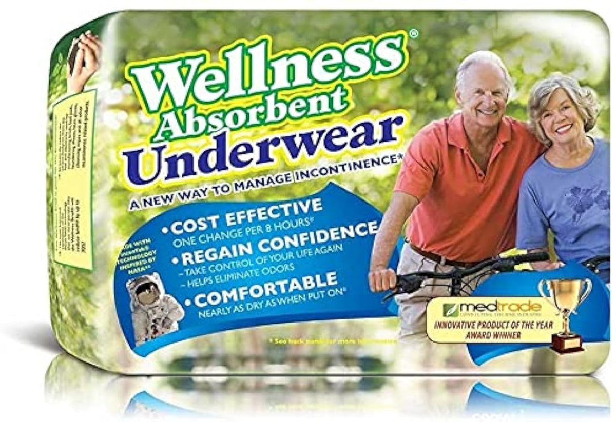 Wellness Unique Absorbent Underwear pull-ups 12-count pack for discreet daytime protection.