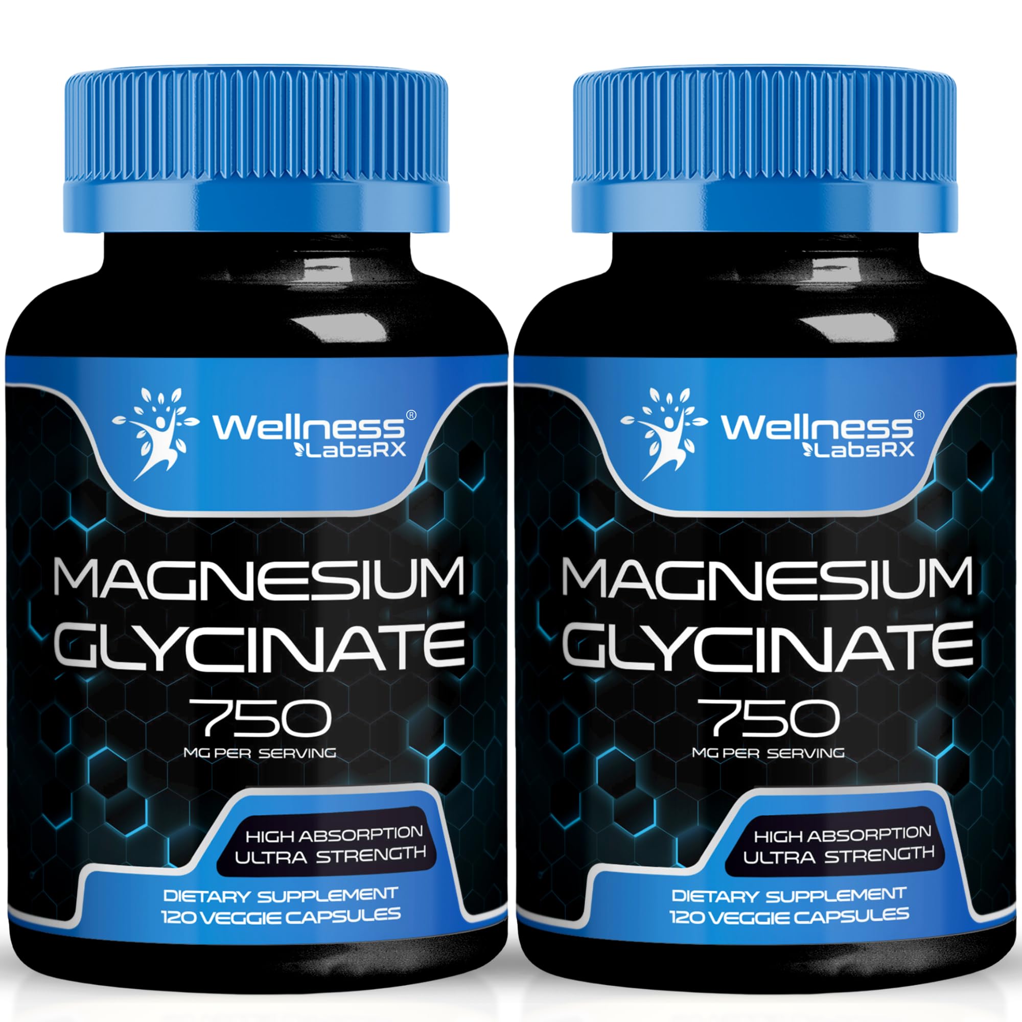 Wellness LabsRx magnesium glycinate capsules bottle highlighting high absorption for daily wellness