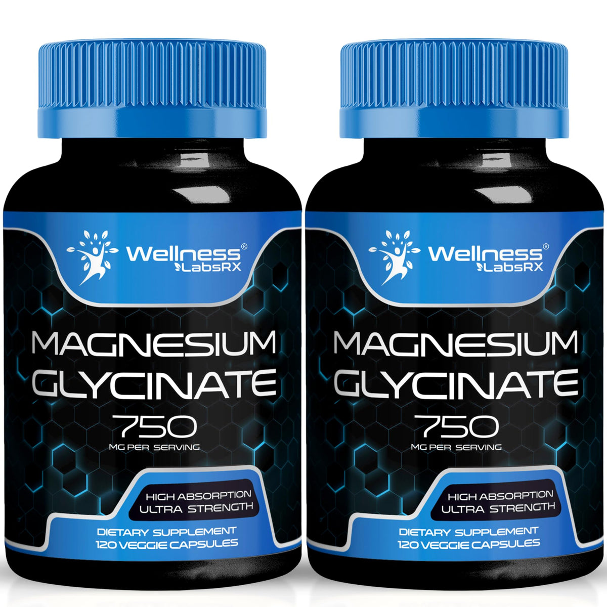 Wellness LabsRx magnesium glycinate capsules bottle highlighting high absorption for daily wellness