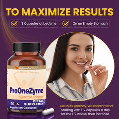 Bottle pouring WellnessOne ProOneZyme capsules after meals for convenient dosing