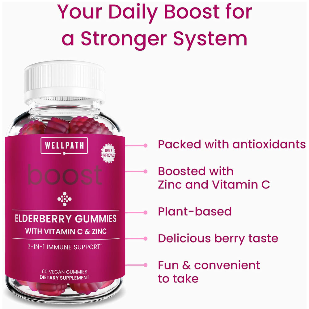 WellPath Boost gomitas con zinc y vitamina C, uso diario cómodo.