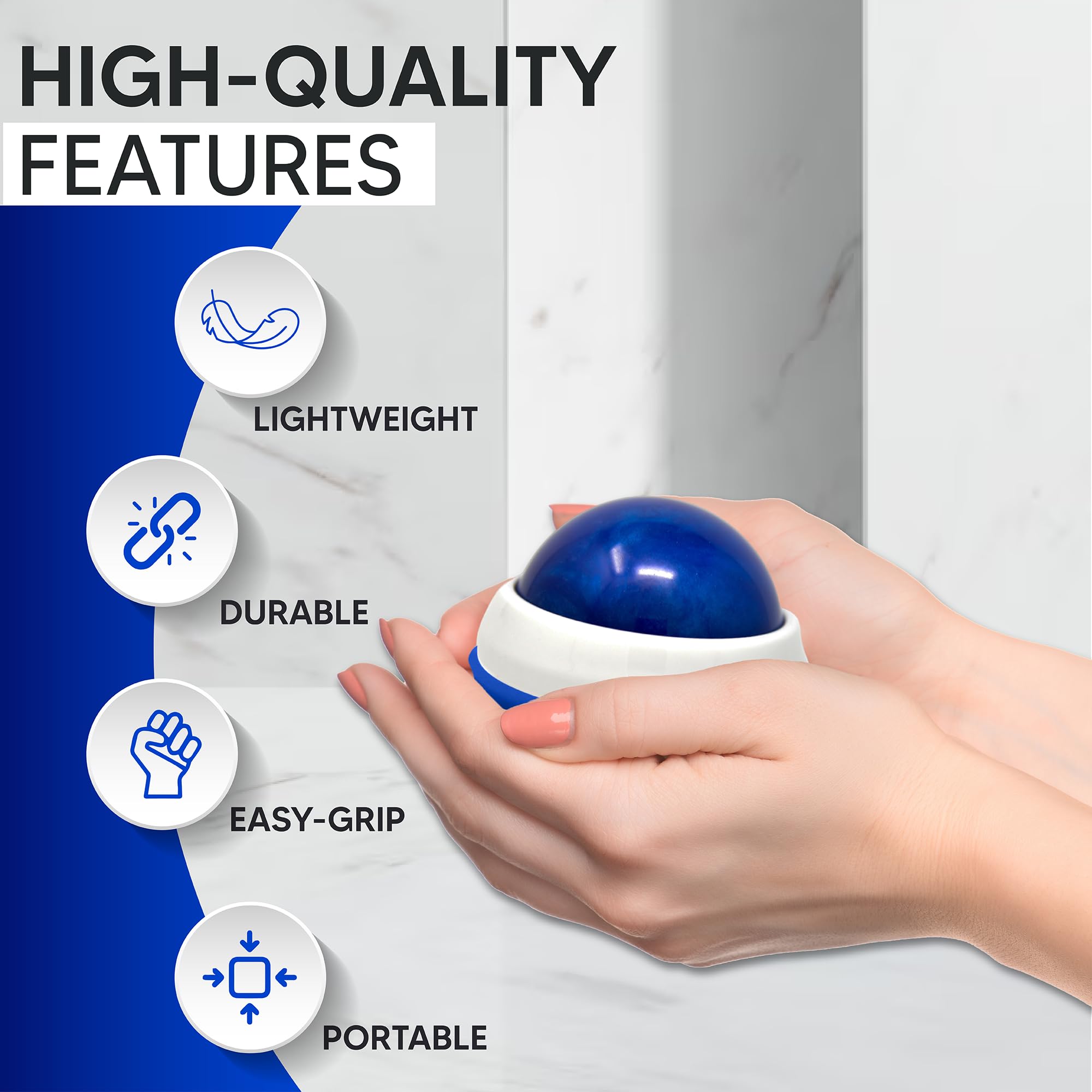 WellSmart Pro ergonomic roller, smooth glide across eyes and cheeks for gentle stimulation.