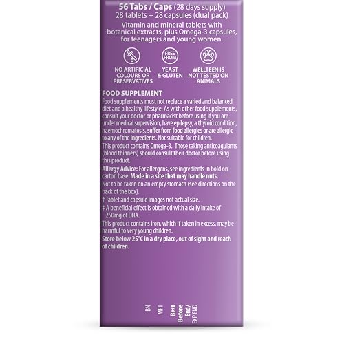 Wellteen Her Plus bottle close-up highlights balanced teen nutrition.