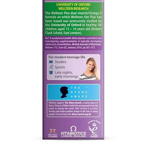 Wellteen Her Plus daily dose pack suggests a simple study routine.