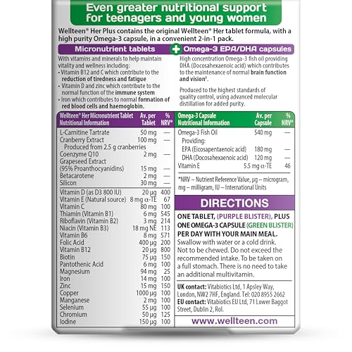 Wellteen Her Plus omega-3 capsules may support cognitive function during exams.