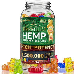 Wellution Hemp Gummies fruity bear bottle showcases vibrant flavor and balance