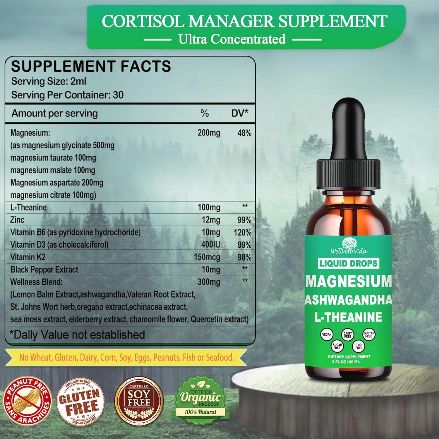 WellVeraVida cortisol lemonade drops bottle with dropper for precise dosing and calm support