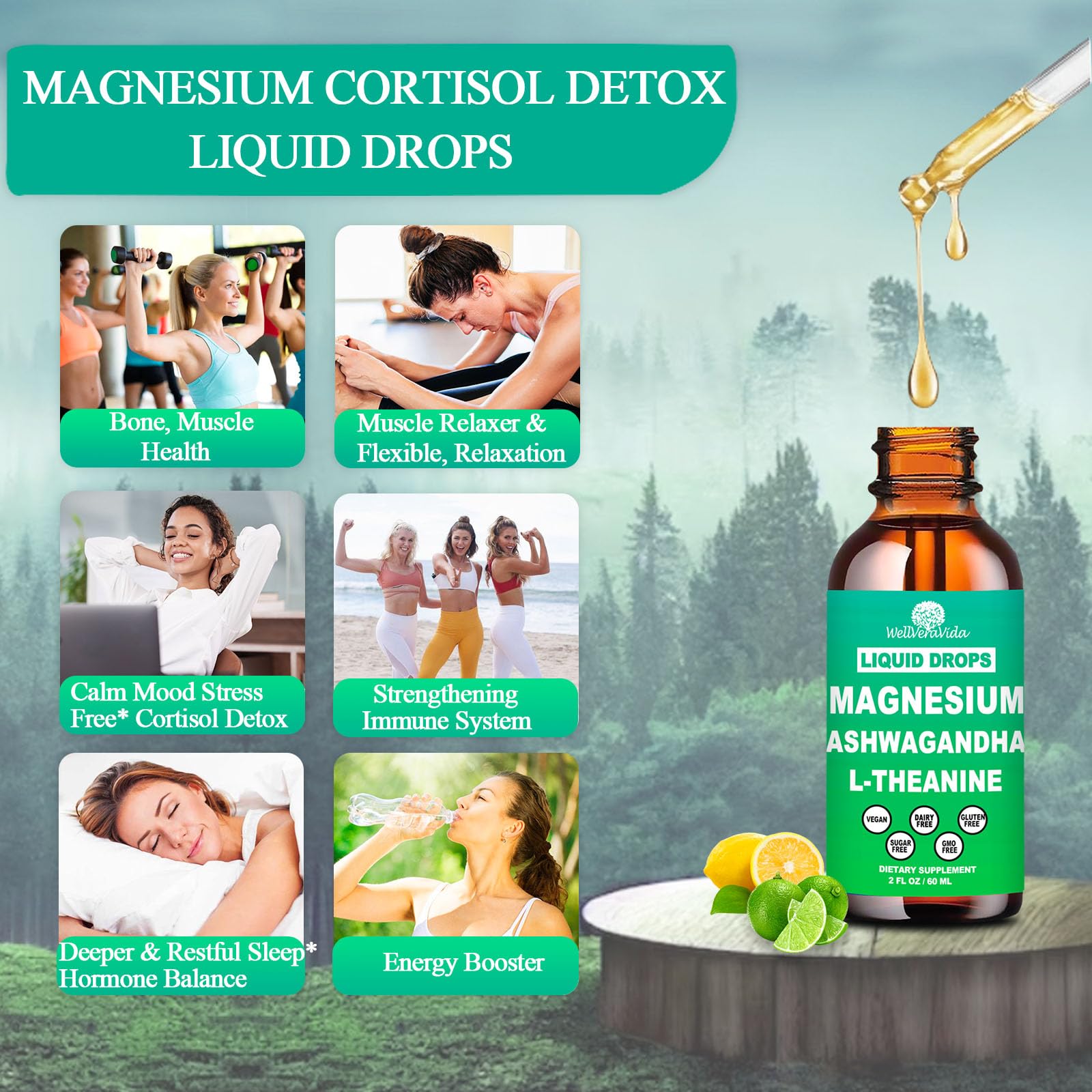 WellVeraVida dropper dispensing cortisol drops ready to mix with drinks.