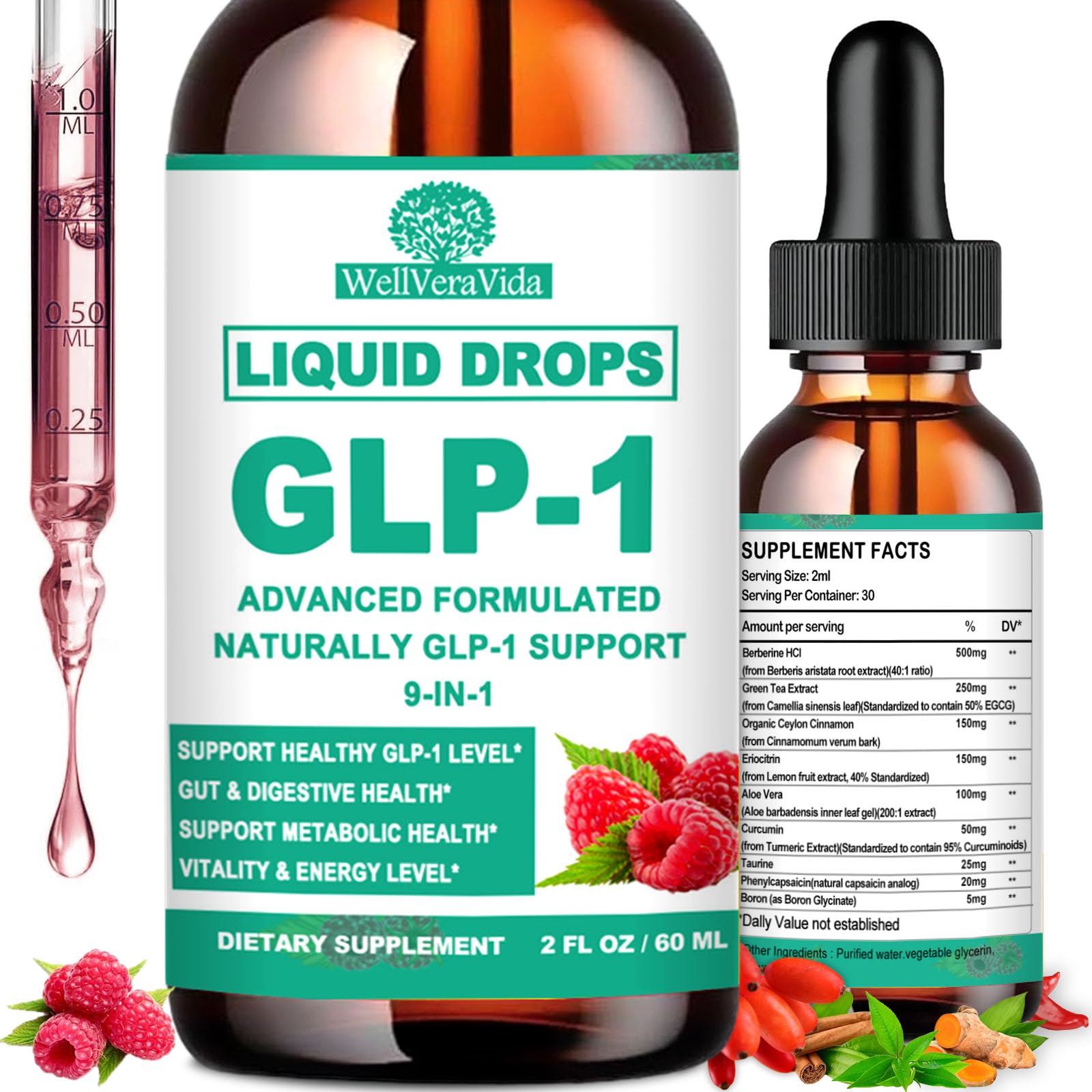 WellVeraVida GLP-1 Drops bottle front for on-the-go support