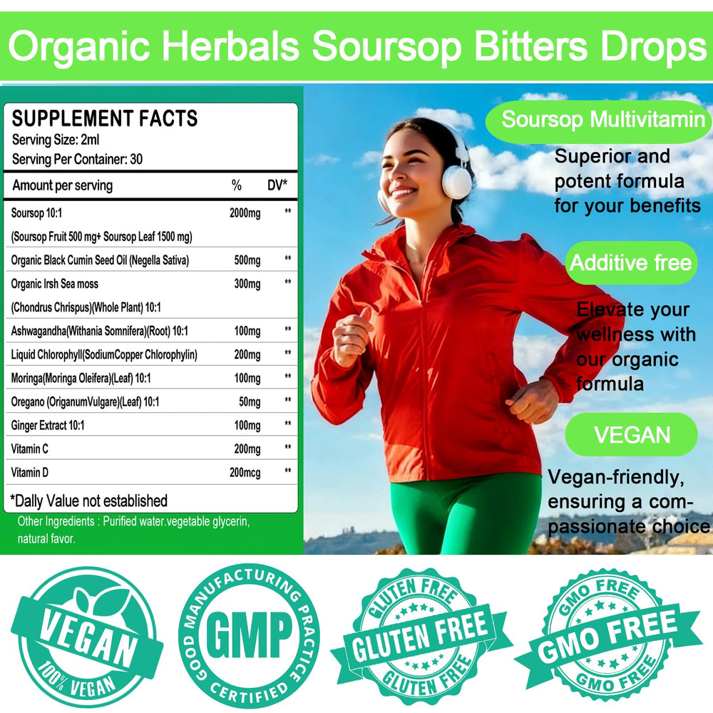 WellVeraVida Soursop Drops label shows vitamins C and D for immune support