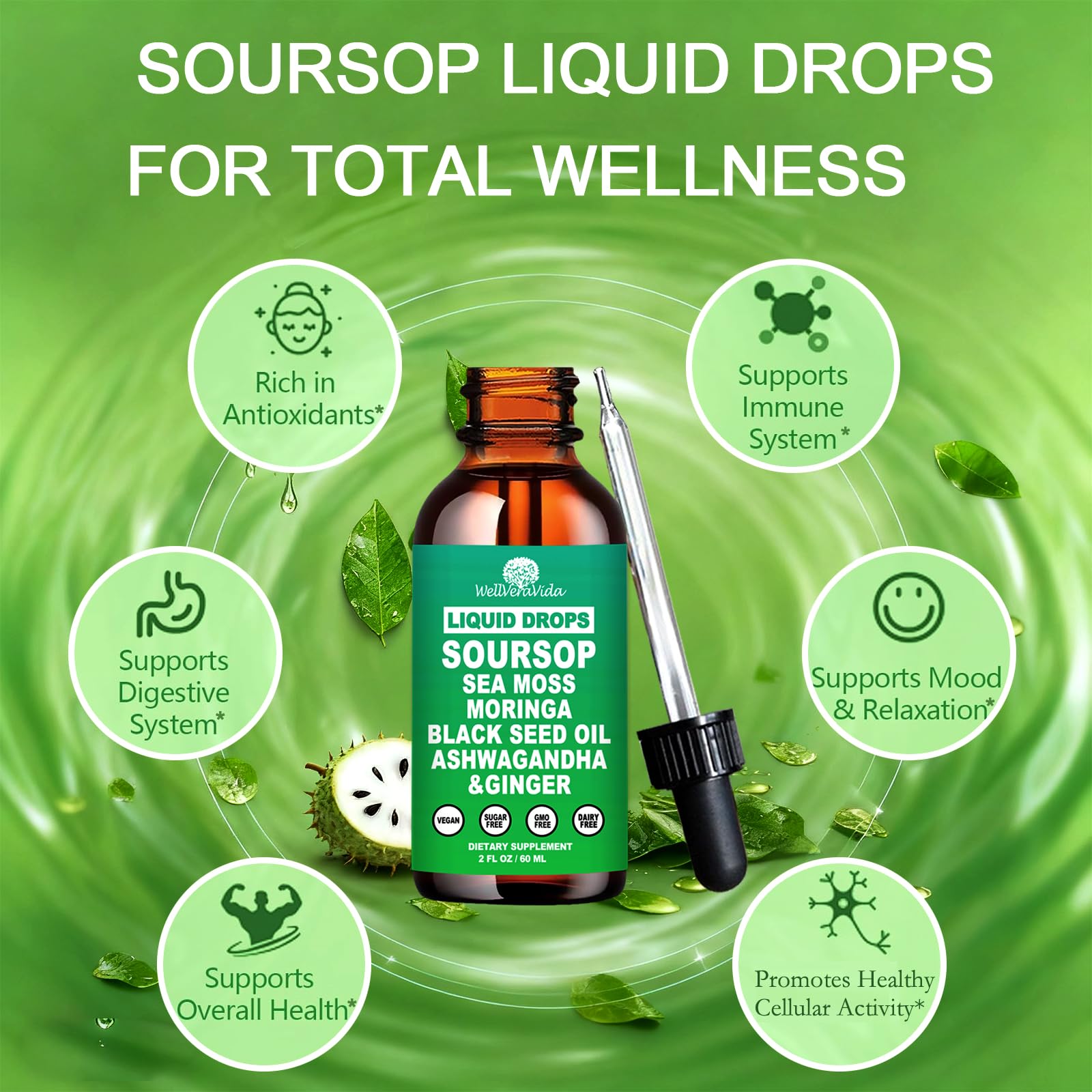 Soursop leaf and fruit extract with sea moss and moringa blend