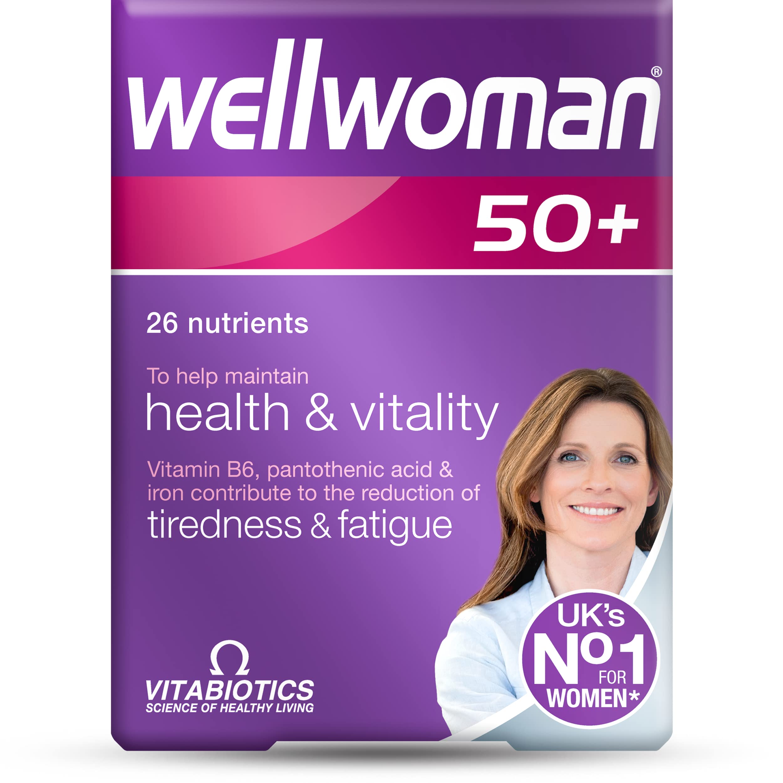 Wellwoman 50+ tablets bottle for vitality and general well-being.