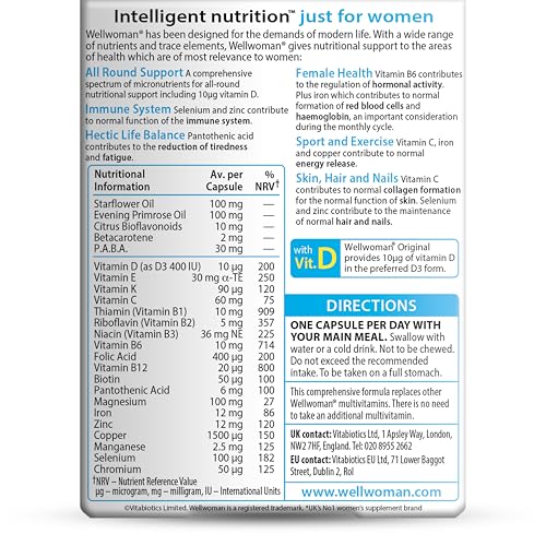 Wellwoman capsules-closeup showing uniform tablets for daily use.